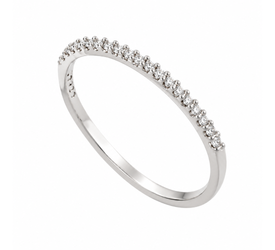 Anel meia alianca fina zirconia cristal, prata. 340879