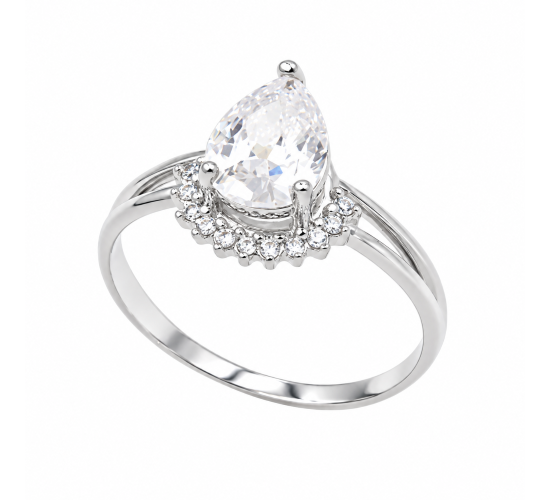 Anel gota cristal zirconia branca embaixo, Prata. 3430080