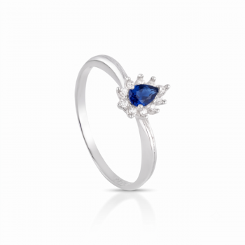 Anel gota azul safira 9mm, zirconia cristal em volta. 3435562