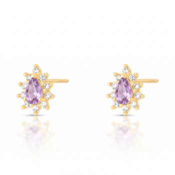Brinco gota lilas 9mm, zirconia cristal em volta. 1535563