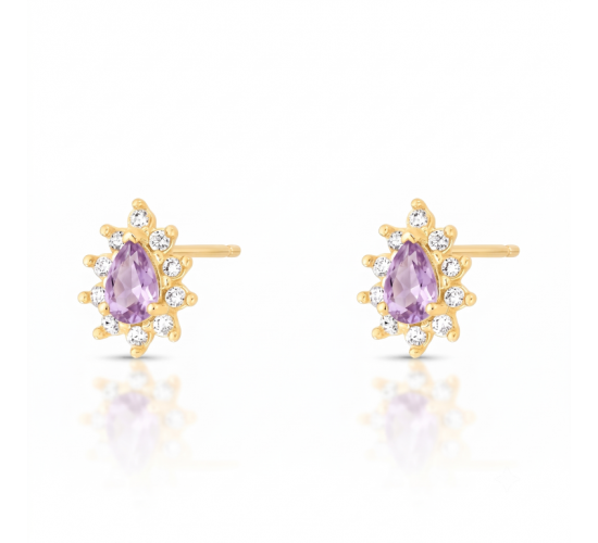 Brinco gota lilas 9mm, zirconia cristal em volta. 1535563