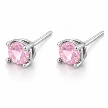 Brinco segundo furo redondo zirconia rosa 5mm, prata. 350064