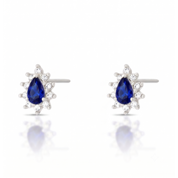Brinco gota azul safira 9mm, zirconia cristal em volta. 3535562