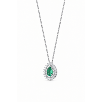 Colar gota verde paraiba, zirconia cristal em volta, 7x5mm, Prata. 360007