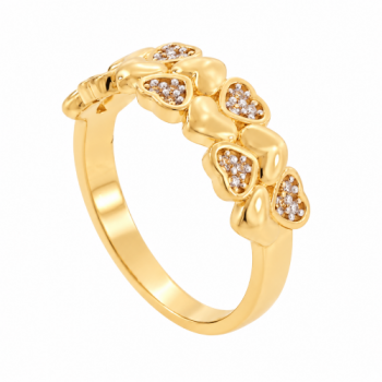 Anel coracoes liso e zirconia cristal intercalado. 141028