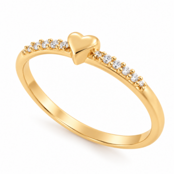 Anel fino com coracao liso e zirconia cristal nas laterais. 141206