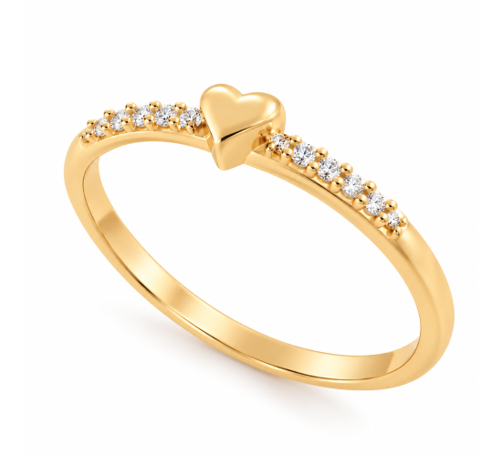 Anel fino com coracao liso e zirconia cristal nas laterais. 141206