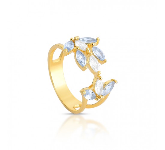 Anel 9 navetes, cristal e azul agua marinha. 1414211