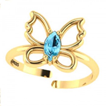 Anel infantil borboleta lisa com navete azul claro no centro. 141426