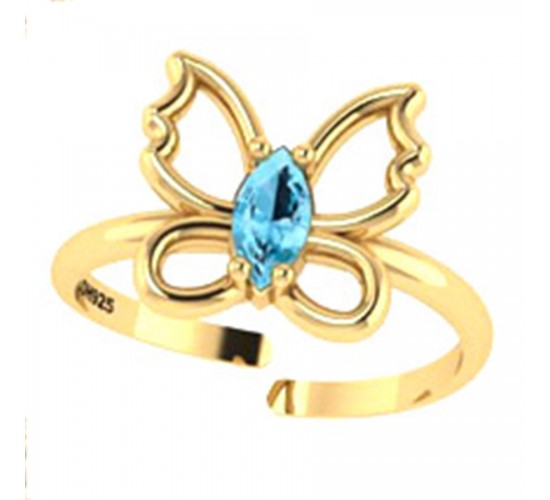 Anel infantil borboleta lisa com navete azul claro no centro. 141426