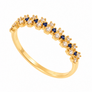 Anel meia alianca zirconia cristal e azul. 141445 Anel meia alianca zirconia cristal e azul. 141445
