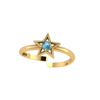 Anel infantil estrela lisa com zirconia azul claro no centro. 141454