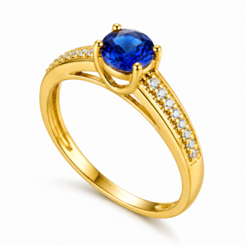 Anel solitartio azul safira 5mm zirconia cristal nas laterais. 141509