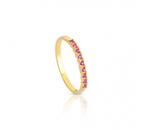 Anel meia alianca fina zurconia vermelha. 1415359