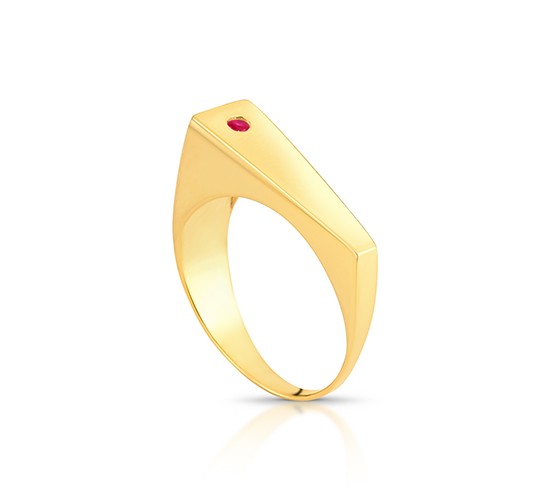 Anel reto lateral mail com zirconia vermelho rubi. 1415419