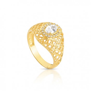 Anel todo vazado com pedra maior cristal 6x4mm. 1415510 Anel todo vazado com pedra maior cristal 6x4mm. 1415510