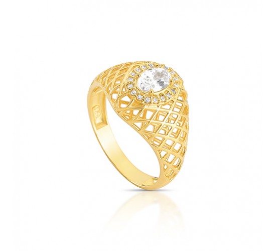 Anel todo vazado com pedra maior cristal 6x4mm. 1415510