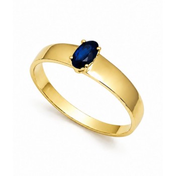 Anel solitario pedra azul oval 5x2mm, aro liso. 1415542