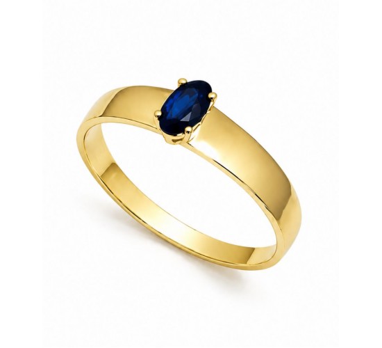 Anel solitario pedra azul oval 5x2mm, aro liso. 1415542