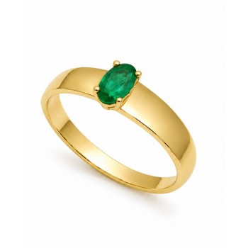 Anel solitario pedra verde esmeral oval 5x2mm, aro liso. 1415548