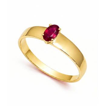 Anel solitario pedra vermelho rubi oval 5x2mm, aro liso. 1415549