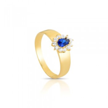 Anel gota azul safira 9mm com zirconia cristal em volta, aro liso. 1415602