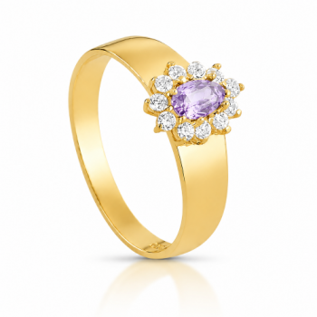 Anel gota lilas 9mm com zirconia cristal em volta, aro liso. 1415603