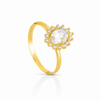 Anel solitario oval zirconia maior cristal, em volta cristal. 1430040