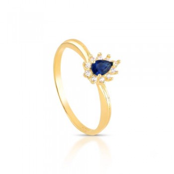 Anel gota azul safira 9mm, zirconia cristal em volta. 1435562