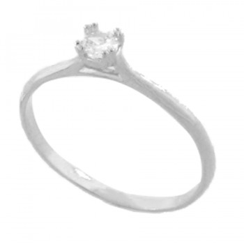 Anel solitario zirconia cristal 3.5mm laterais lisa, prata. 340007