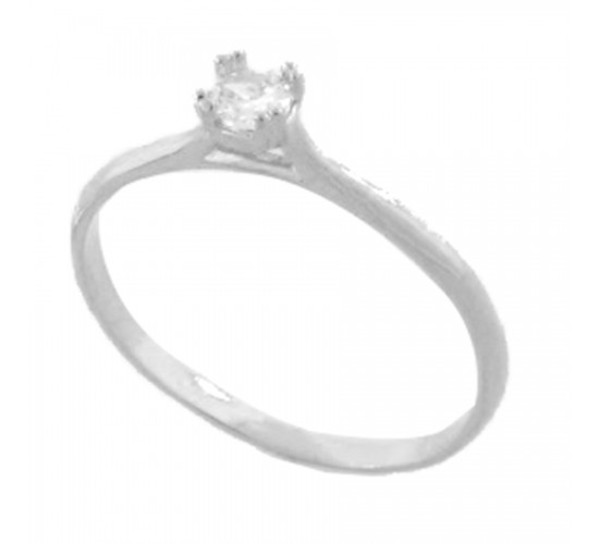 Anel solitario zirconia cristal 3.5mm laterais lisa, prata. 340007