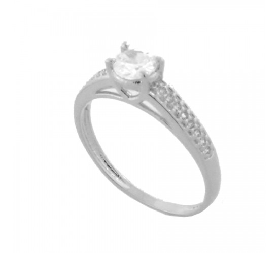 Anel solitario 5mm zirconia cristal nas laterais, prata. 340011