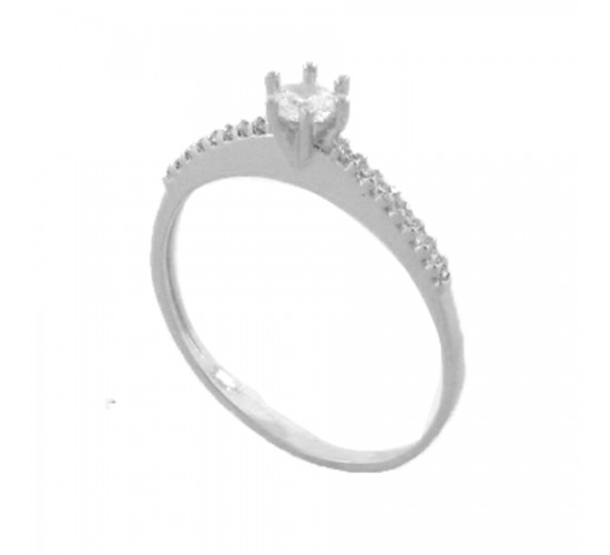 Anel solitario 6 garras zirconia 3,5mm cristal laterais aro reto, prata. 340014