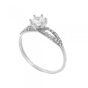 Anel solitario aro vazado zirconia 5mm cristal, prata. 340015