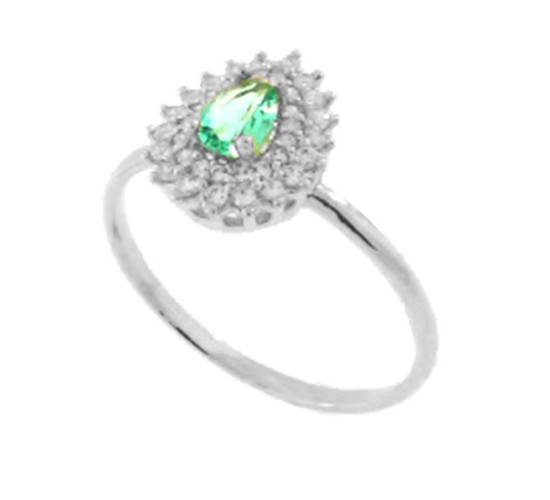 Anel gota pedra maior verde paraiba com zirconia cristal em volta, Prata. 340018