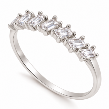 Anel meia alianca 7 baguetes cristal, prata. 340023 Anel meia alianca 7 baguetes cristal, prata. 340023