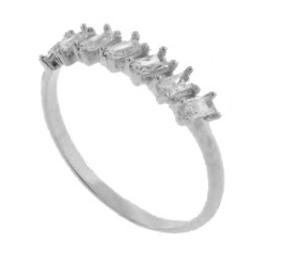 Anel meia alianca 7 baguetes cristal, prata. 340023