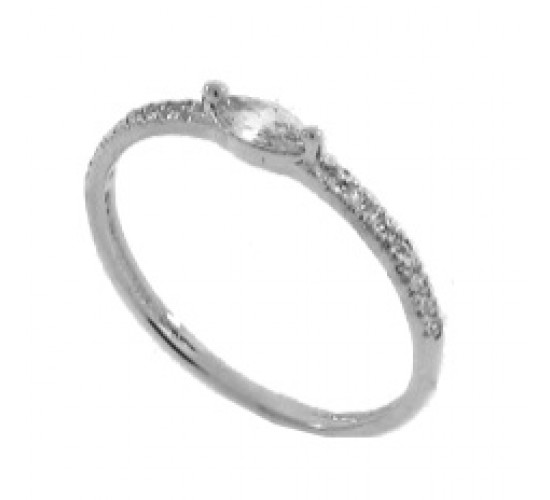 Anel solitario navete 6mm cristal zirconia cristal nas laterias, prata. 340040