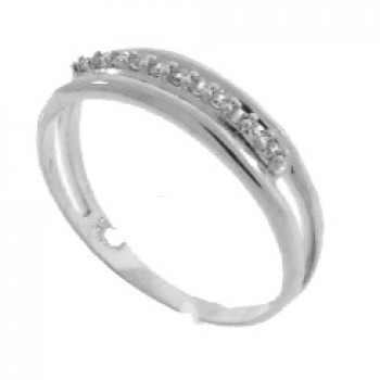 Anel meia alianca aro liso zirconia cristal no centro, prata. 340042