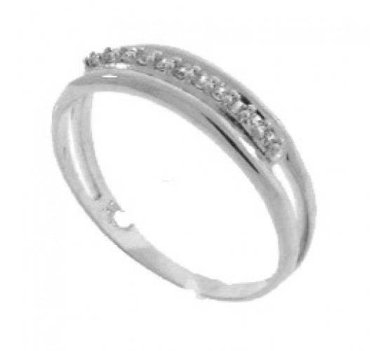 Anel meia alianca aro liso zirconia cristal no centro, prata. 340042