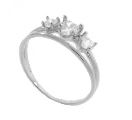 Anel aro liso com 3 coracoes zirconia cristal, prata. 340047