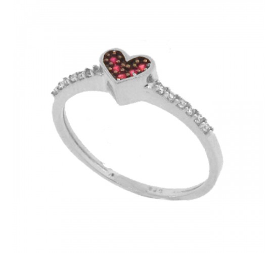 Anel chuveiro pequeno de coracao zirconia vermelha, prata.340062