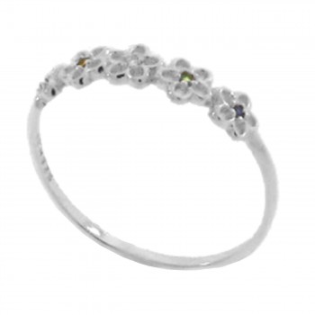 Anel florzinhas miolho zirconia verde, azul e branca, prata. 340076