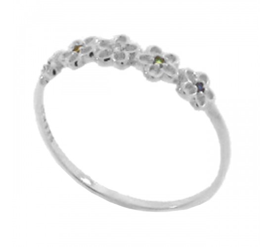 Anel florzinhas miolho zirconia verde, azul e branca, prata. 340076