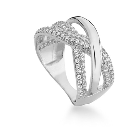 Anel sobreposto liso e zirconia branca, prata. 340091