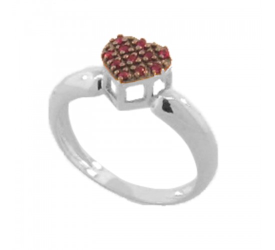 Anel chuveiro medio de coracao zirconia vermelha, prata. 340345