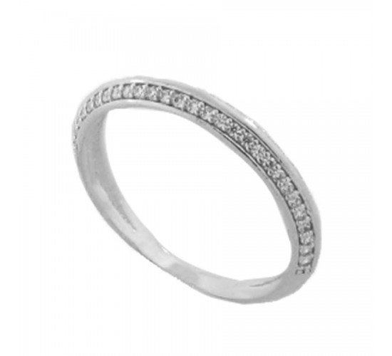 Anel meia alianca zirconia cristal dos lados e lisa no centro, prata. 340418