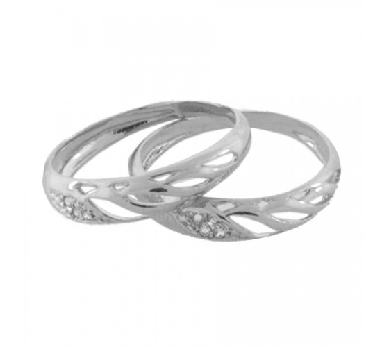 Anel aparador vazado riscado e zirconia cristal, prata. 340431