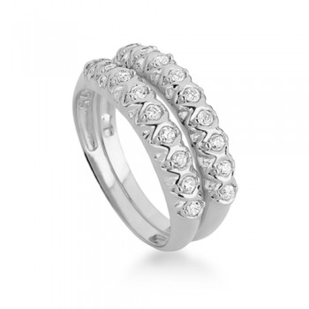 Anel aparador meia alianca zirconia cristal em losango, prata. 340433