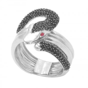 Anel cobra zirconia negra, Prata. 340440